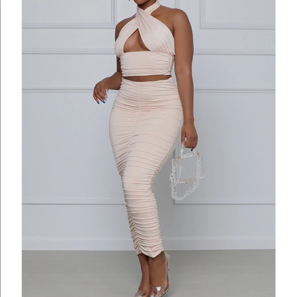 Lilly’s Kloset Dresses & Skirts - all for u halter top ruched skirt set (ivory)